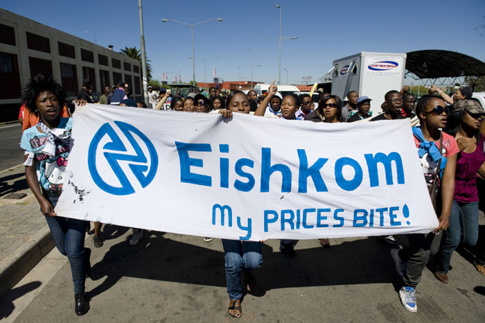 Supporters of Earthlife Africa march to the offices of BHP Billiton and Eskom, 16 September 2011, in Johannesburg, as they protest against the companies' effect on the environment. The march was organised ahead of the UN Framework Convention on Climate Change (COP17) meeting, due to take place in Durban in November. Picture: Michel Bega