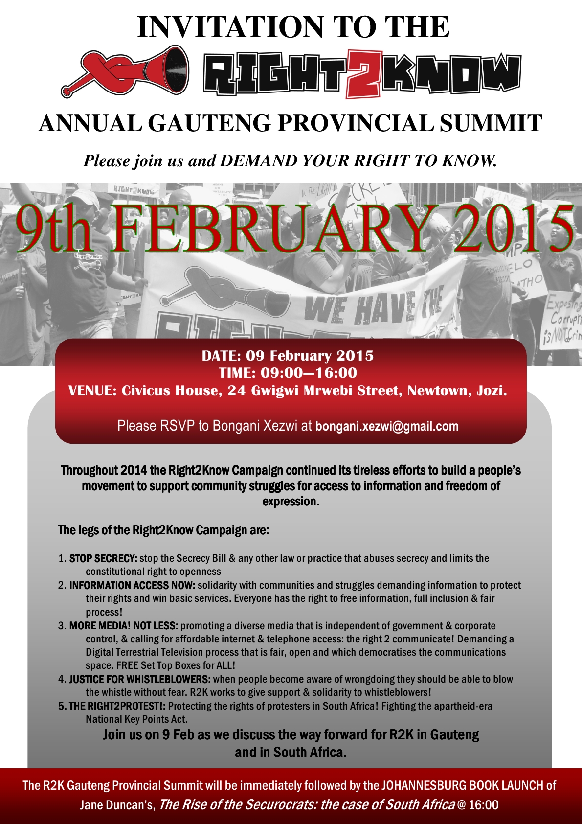 R2K Gauteng Summit Invite - 9 Feb 2015